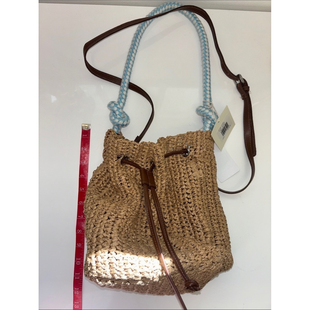 Straw Drawstring Bucket Bag with Light Blue Rope Handle NWT NEW Sol and Mer - Picture 10 of 11